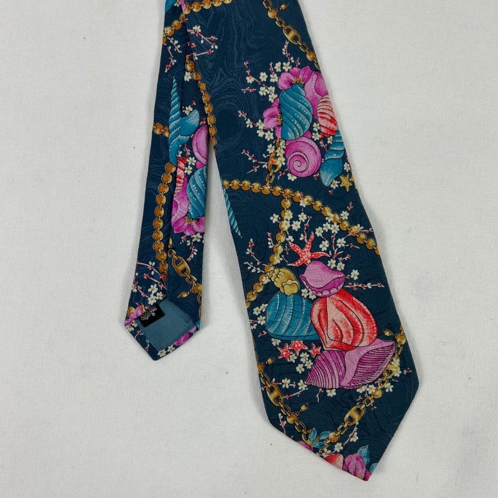 Molteni Gabriele 100% Silk Necktie Sea Shells Floral Print Made in‎ Italy Beach